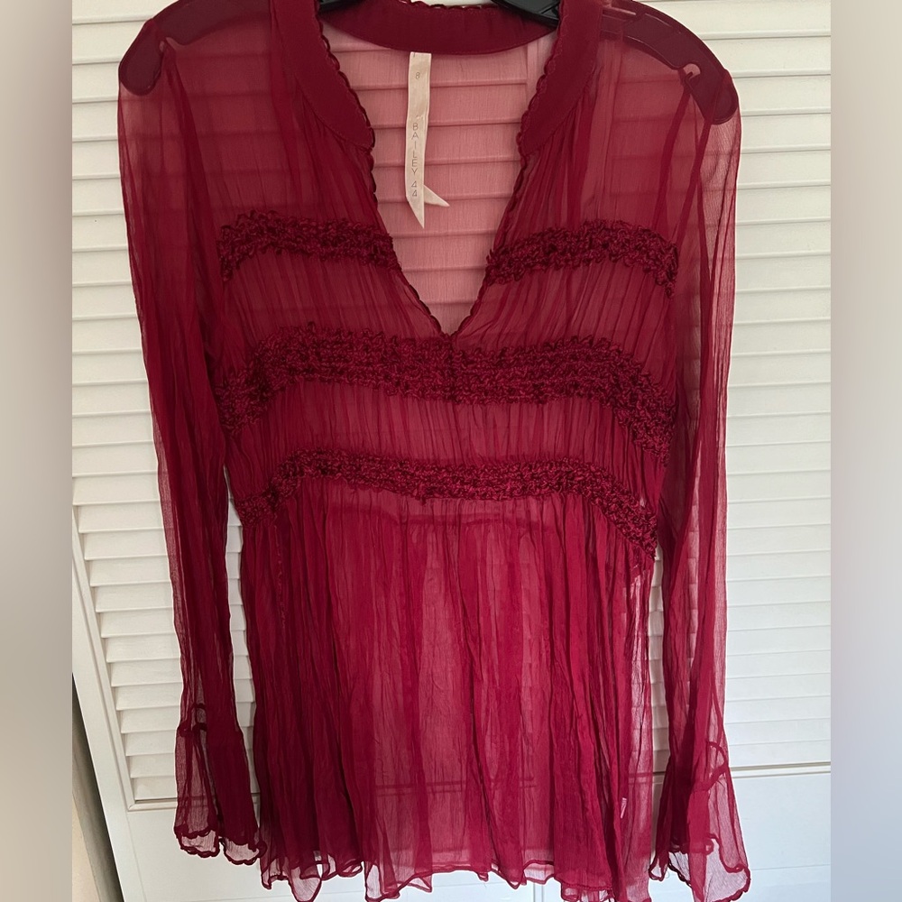 Elegant Red Sheer Blouse Size 8